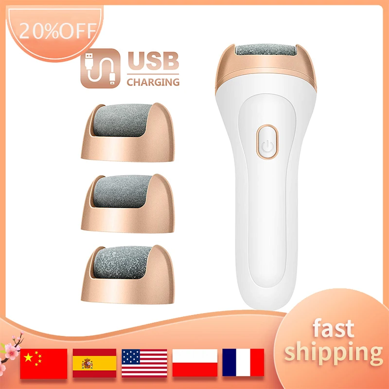 

Электрическая портативная пилка для ног, USB перезаряжаемая пилка для удаления мозолей с 3 роликовыми головками и 2 скоростями для удаления о...