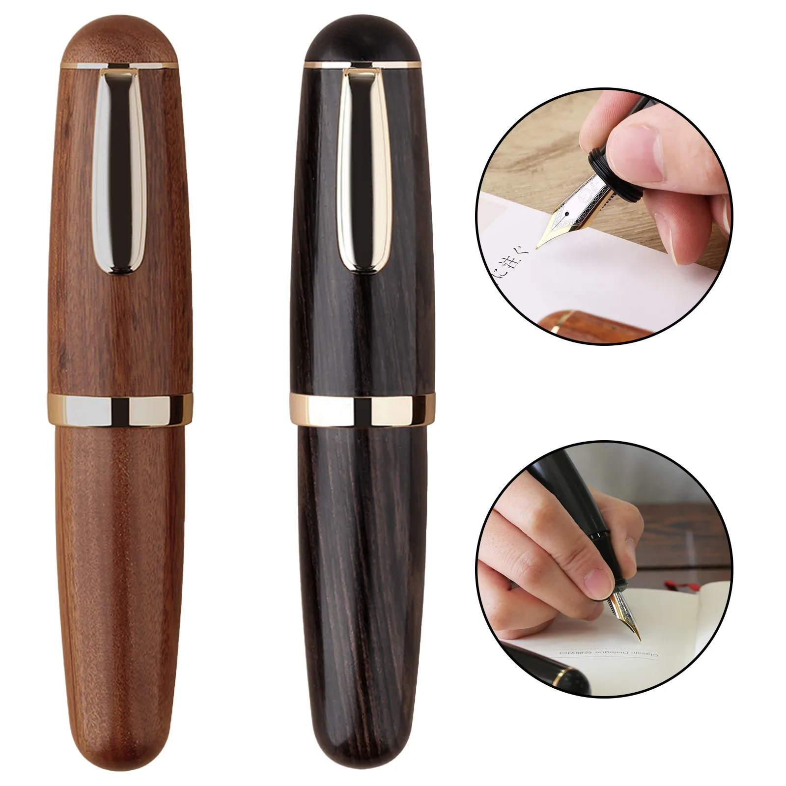 

MAJOHN Q1 Wood Mini Fountain Pen Brown Black Portable Ink Iridium EF/F Nib Palm Short Office Writing X'mas Gift Pens with box