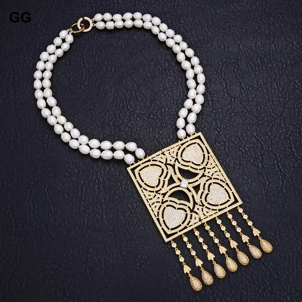 Эксклюзивное ожерелье GG Jewelry 22 дюйма 2 нити Большая квадратная Подвеска из
