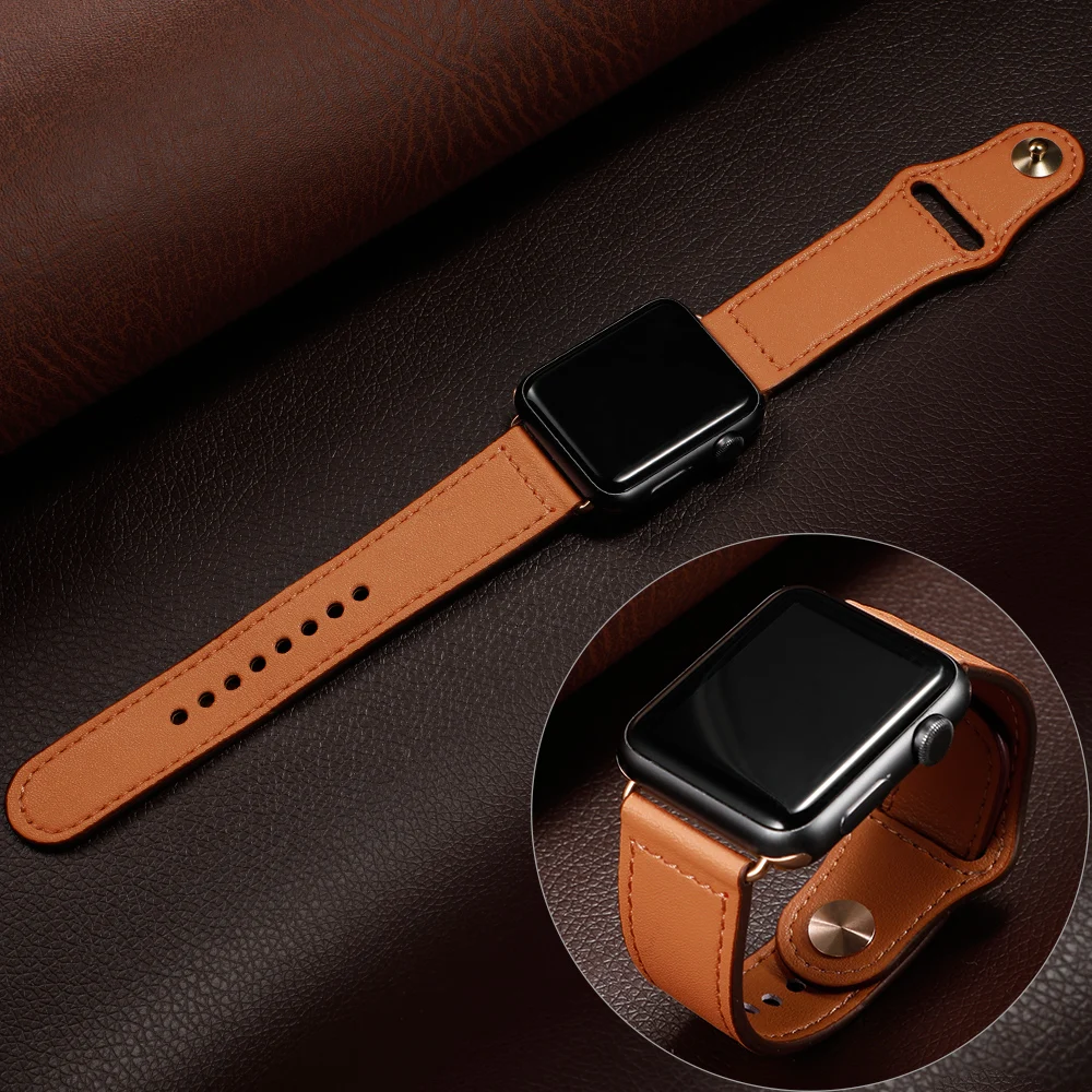 Новый кожаный ремешок для Apple Watch Series 5 4 3 2 Iwatch 44 мм 40 38 42 сменный Браслет аксессуар