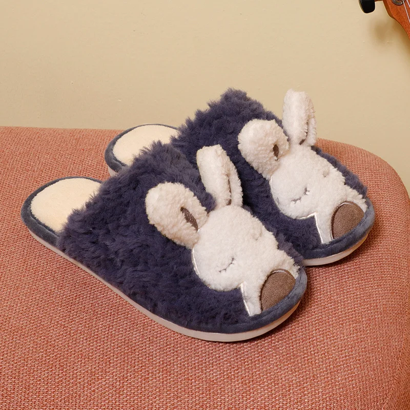 Rabbit Cotton Slippers Female Autumn And Winter Cute Cartoon Girl Heart Household HomeIndoorWarmPlushNon-slipCotton ShoesFor Men
