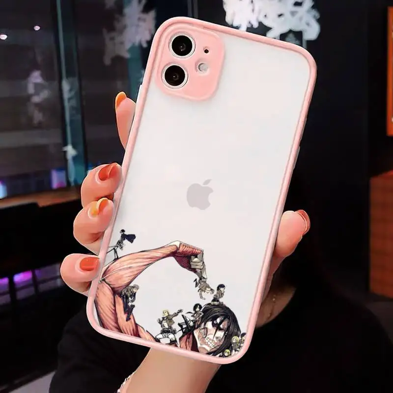 

Anime attack on Titan Phone Case matte transparent For Pink iPhone 7 8 x xs xr 11 12 pro plus mini max Clear Funda