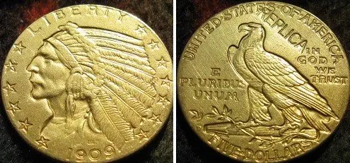 

$5 GOLD Indian Half Eagle 1909-D copy coins