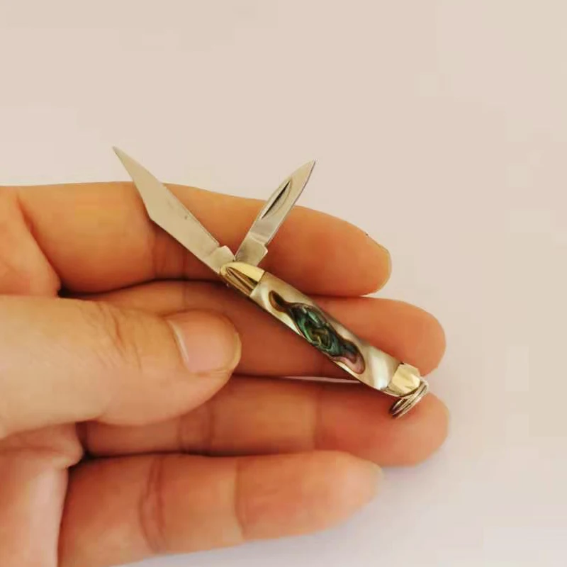 

Free shipping mini Two Blades Pocket Knife Camping Tactical Folding Knife Exquisite gift Knife Abalone Shell Handle