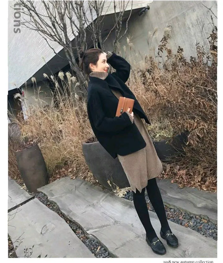 Новинки для женщин зимняя одежда, шерстяная куртка для девочек женские мокасины в Корейском стиле Короткое шерстяное пальто