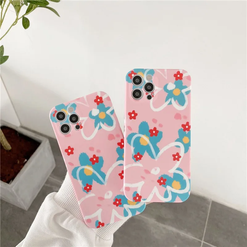 

Flower Liquid Silicone Feel Soft Phone Case For iPhone 7 8 Plus 2020 SE X XR XS Max 11 11Pro Max 12 12Pro Max Pro Mini Case