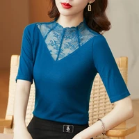 lace bottoming short sleeve womens blouses 2021 womens tops and blouses black blusa feminina blusas para mujer
