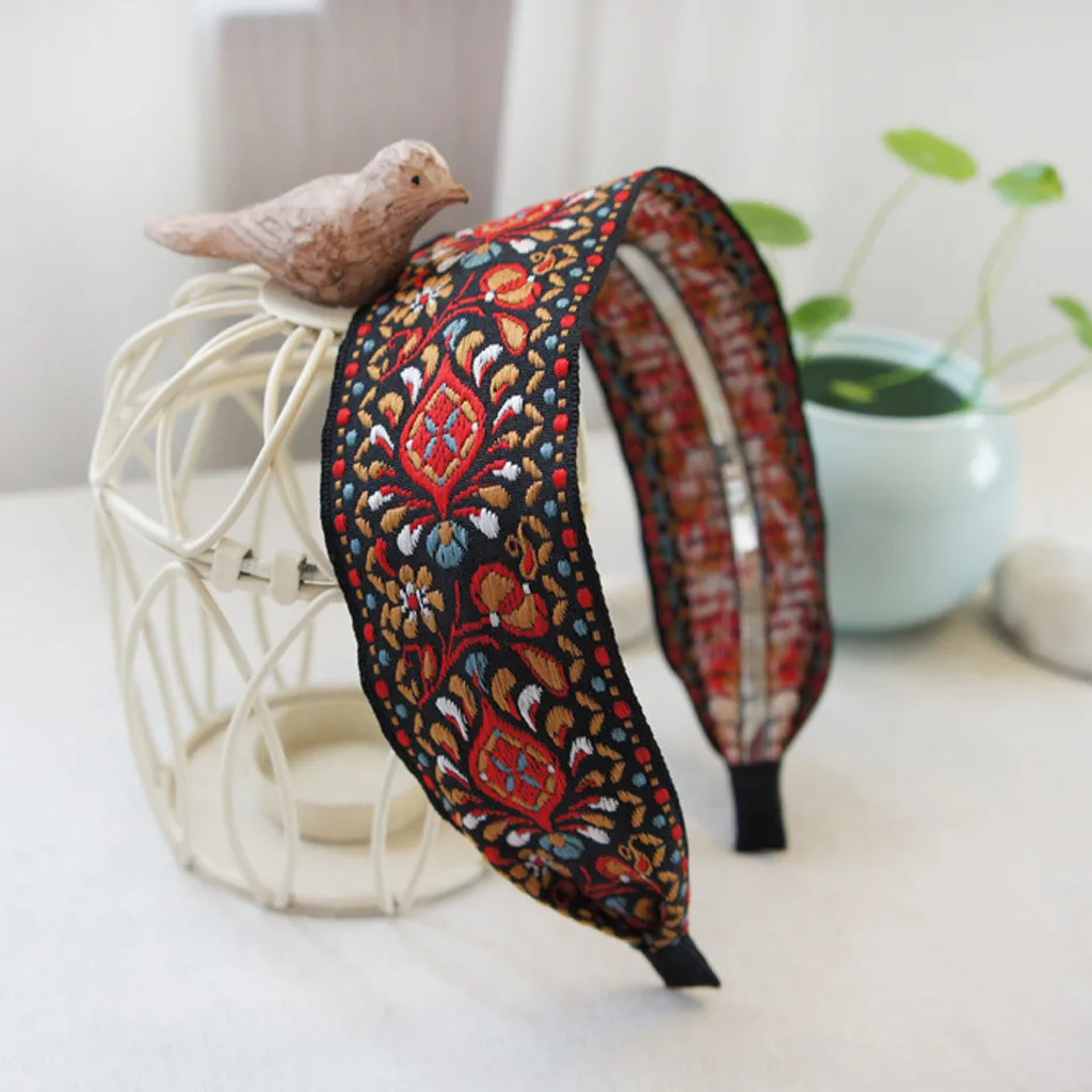 

Fashion Retro Embroidery Hairband Women Bohemia Ethnic Flower Print /Plaid Head Bezel Hairbands for Women Hair Hoop Accessories