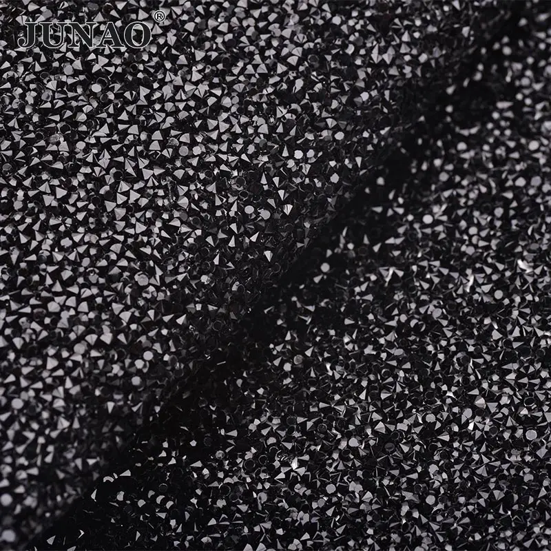 All Black JUNAO, 24*40 см, самоклеющиеся стразы, отделка, ткань, лист, Золотой Кристалл, аппликация, железо на прозрачной сетке, полимерные стразы, лента - Цвет: All Black