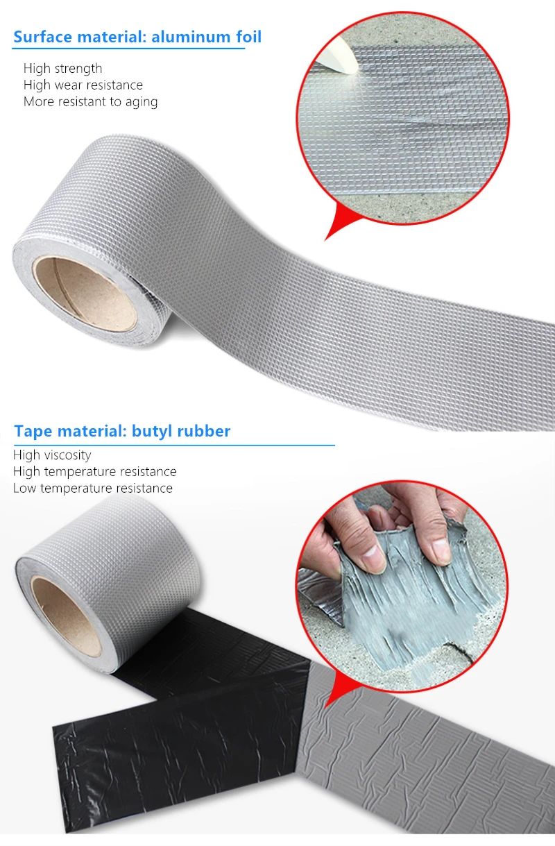 

10m Aluminum Foil Butyl Rubber Tape Waterproof Repair Stop Leak Stick Self Adhesive Roof Hose High Temperature Resistance Tape