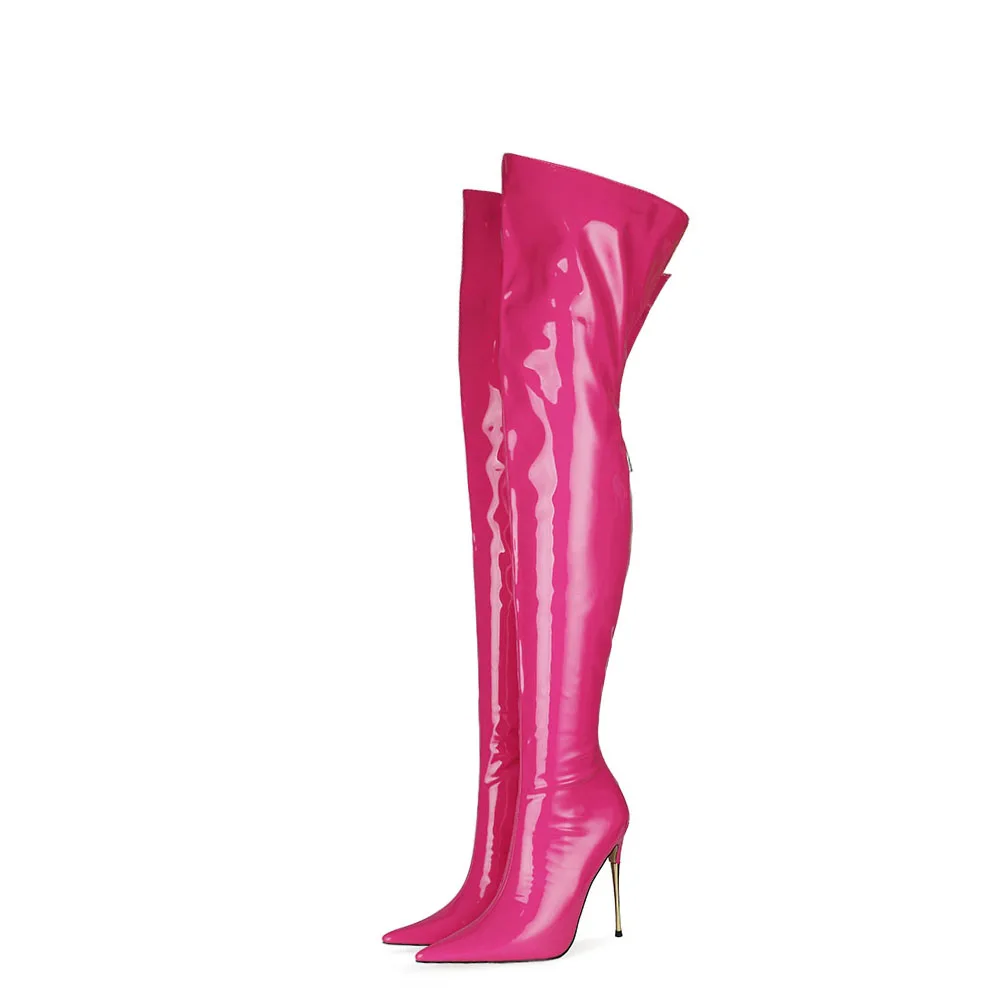 

Arden Furtado 2021 winter Fashion Women's Pointed toe Patent Leather High Zipper Over the knee boots ladies stilettos heels 45