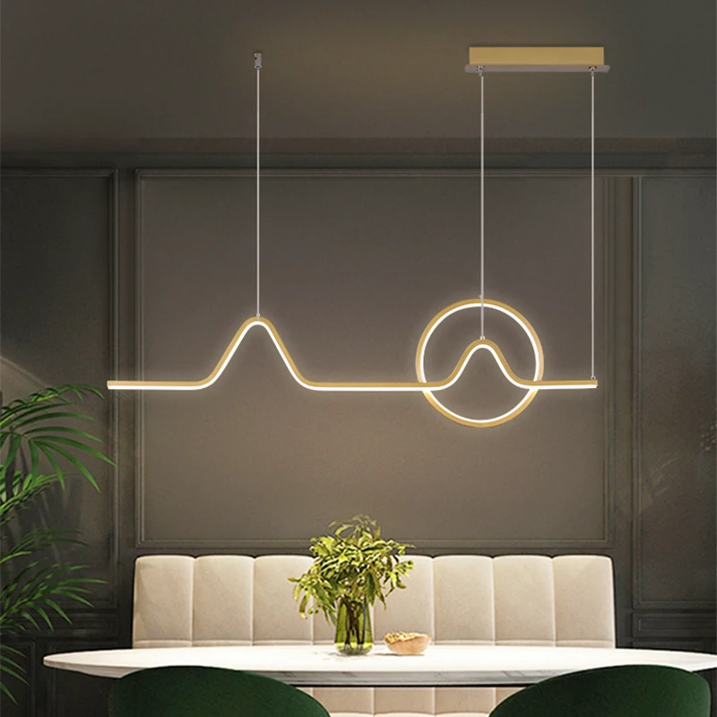 

Modern Led Chandelier in the Kitchen Dining Room Bedroom Golden Geometric Lines Ceiling Pendant Lamp Home Decorative Lighting