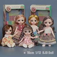 16cm 112 bjd cute doll 12 moveable joints body make up dress up long wig 3d eyes plastic toy baby girls fashion birthday gift