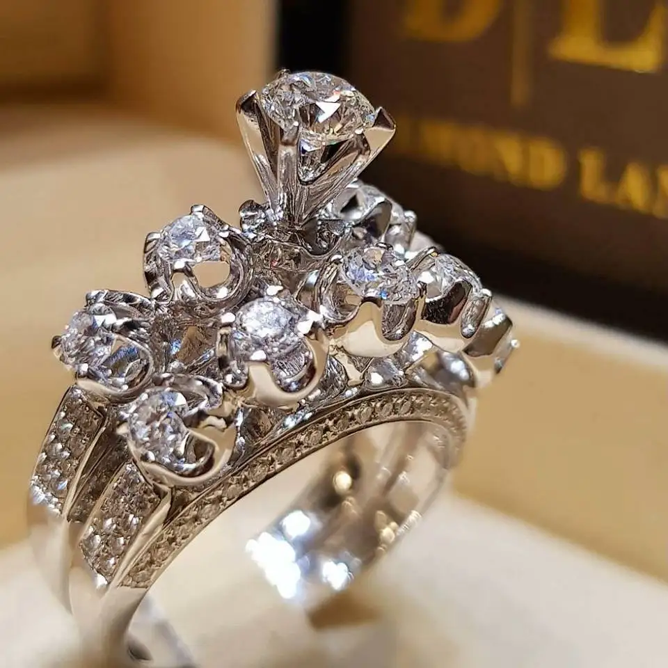 S925 Серебряный 2 5 карат набор алмазных колец Bizuteria алмаз Anillos Свадебные брендовые