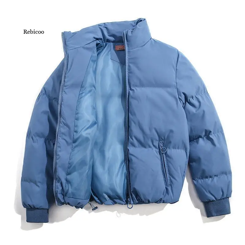 

Oversized Women Bubble Coat Solid Color Bombers Stand Collar Winter Coat Short Cotton Padded Puffer Jackets New