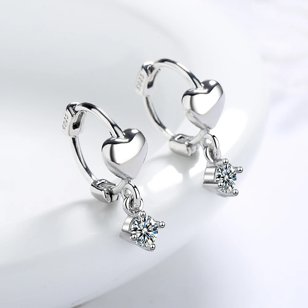 

YH-ZL 925 Sterling Silver Heart Hoop Earrings for Women Zircon Crytal Earrings Jewelry Gifts