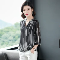 womens spring summer style chiffon blouses blouses shirt womens striped v neck three quarter sleeve casual loose tops sp015