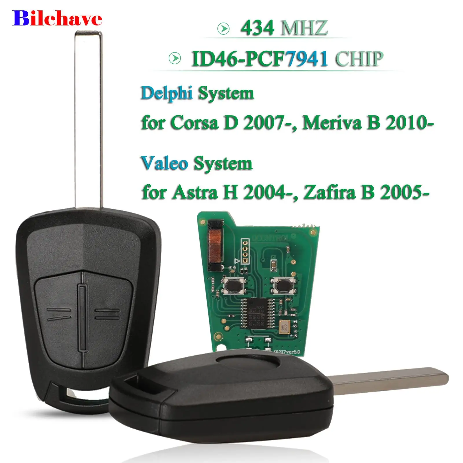 

jingyuqin Remote Key 433Mhz ID46-pcf7941 Chip for Opel /Vauxhall Astra H 2004-2009 Zafira B 2005-2013 Corsa D 2007-2012 Meriva B