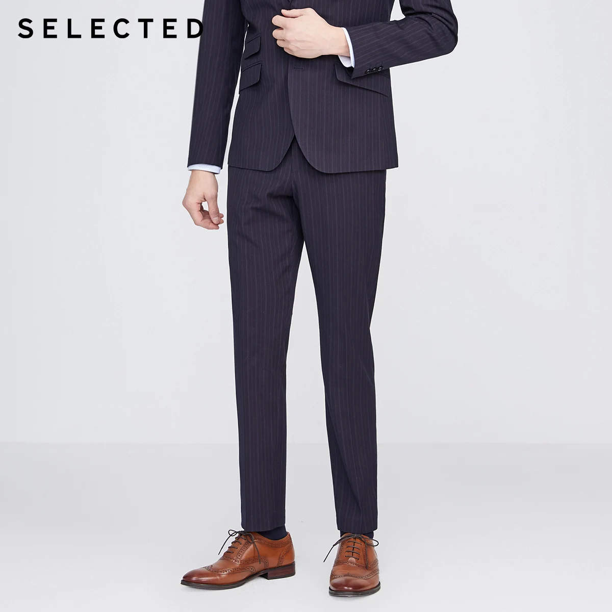

SELECTED Men's Slim Fit Stripe Pattern Business Casual Suit Pants S|42016A512