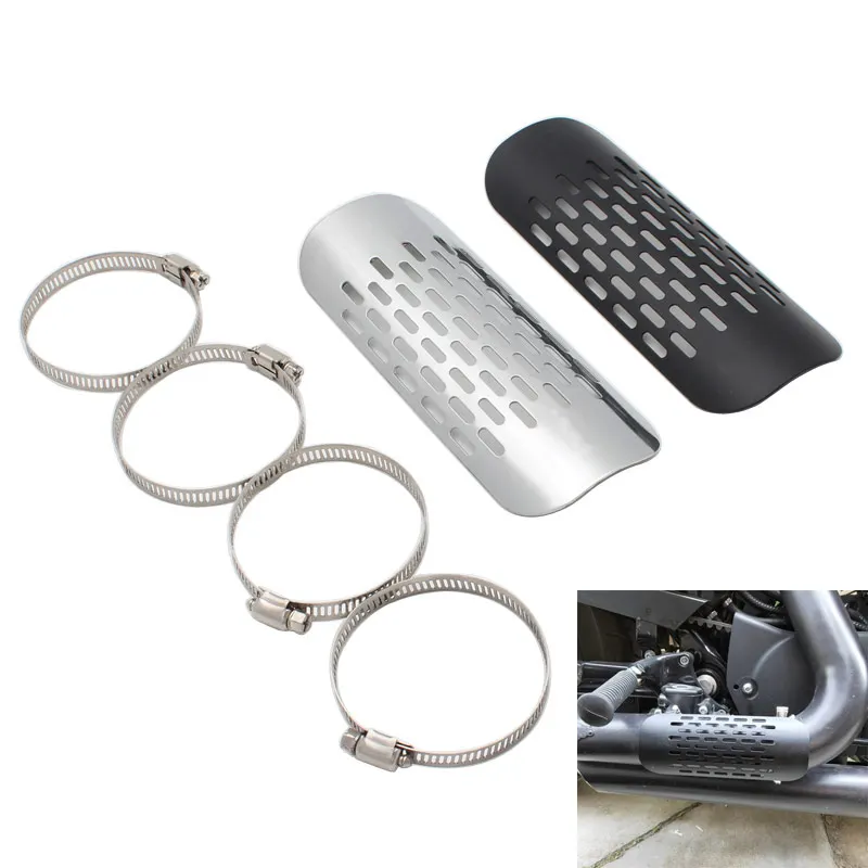 Мотоциклетный хромированный/черный металлический глушитель теплозащитная