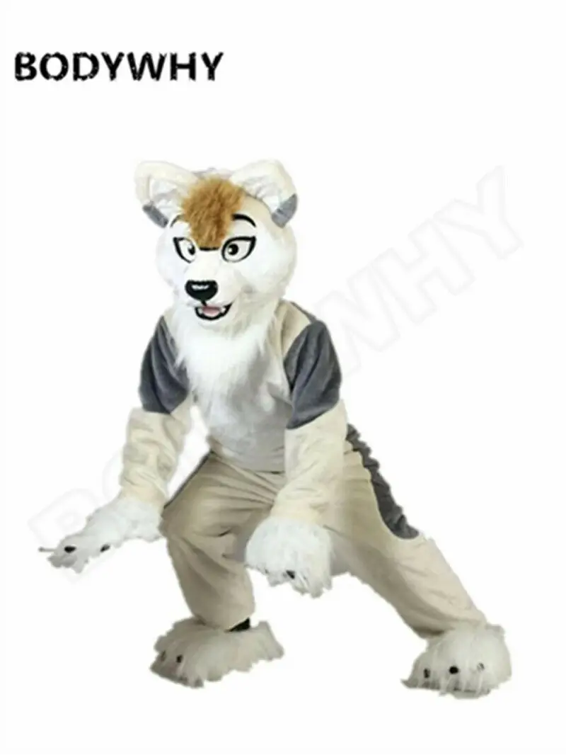 Новый длинный меховой пушистый костюм с изображением хаски собаки волка