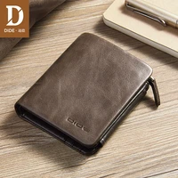 dide new 100 genuine leather wallets for men purse vintage small wallet male card holder tri fold zipper coin purse dq595