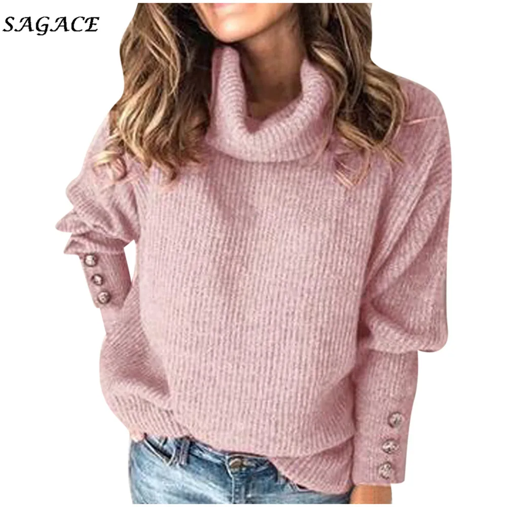 Женские однотонные футболки Sagace вязаный Повседневный свитер с