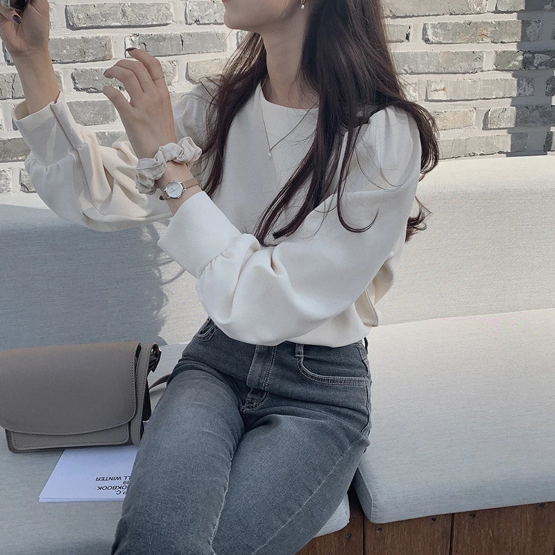 

Elegant Women Loose Blouse Shirt Female O-neck OL Blouse Tops Office Lady O-neck Long Sleeve Blouse for Spring Autumn Blousa