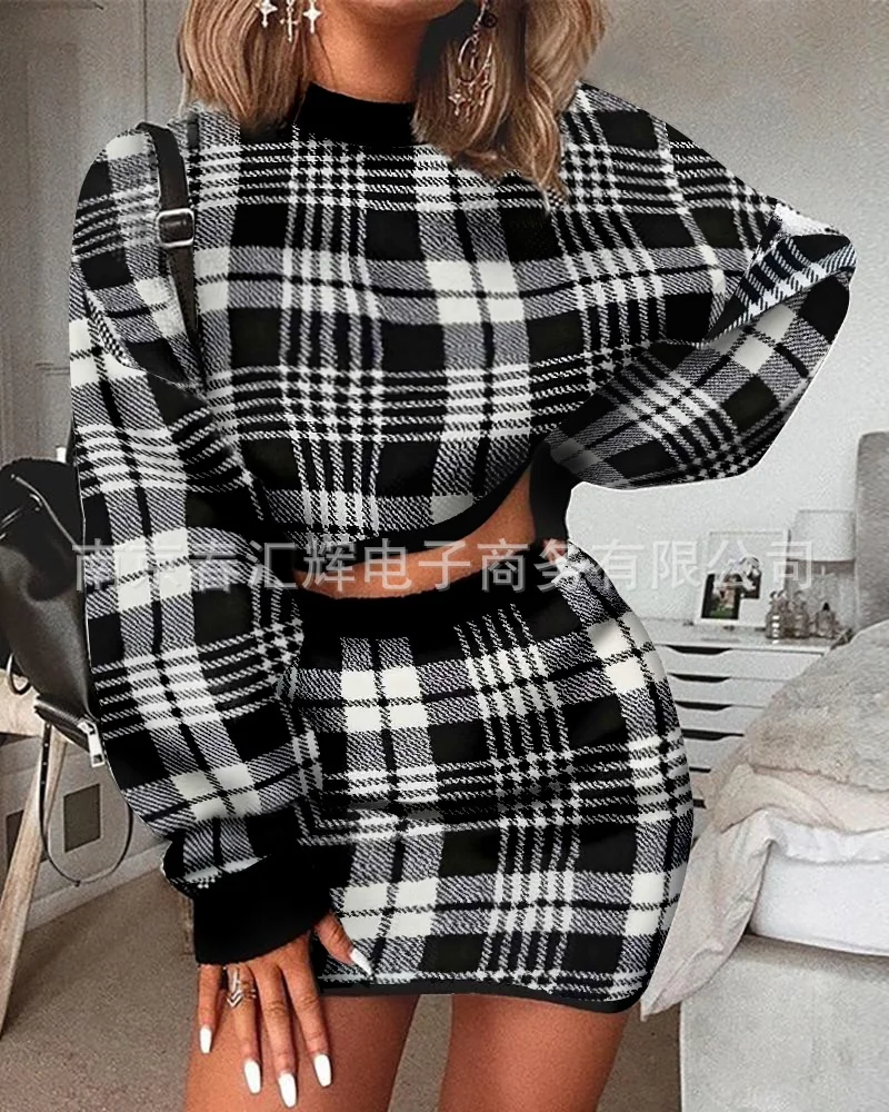 

2021 fashion temperament autumn and winter plaid skirt suit