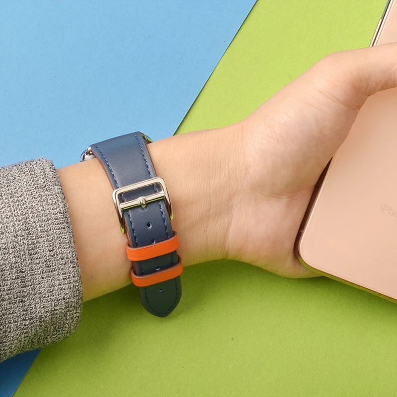 Ремешок Kebitt кожаный для Apple Watch Series 5 4 1 2 3 браслет iwatch с тремя цветами двойной 38 40 мм