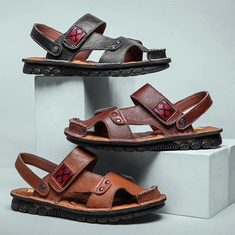 

2021 New Summer Men Sandals Leather Outdoor Beach Sandals Male Walking Comfortable Soft Flats Footwear Rubber Sandalias Hombre