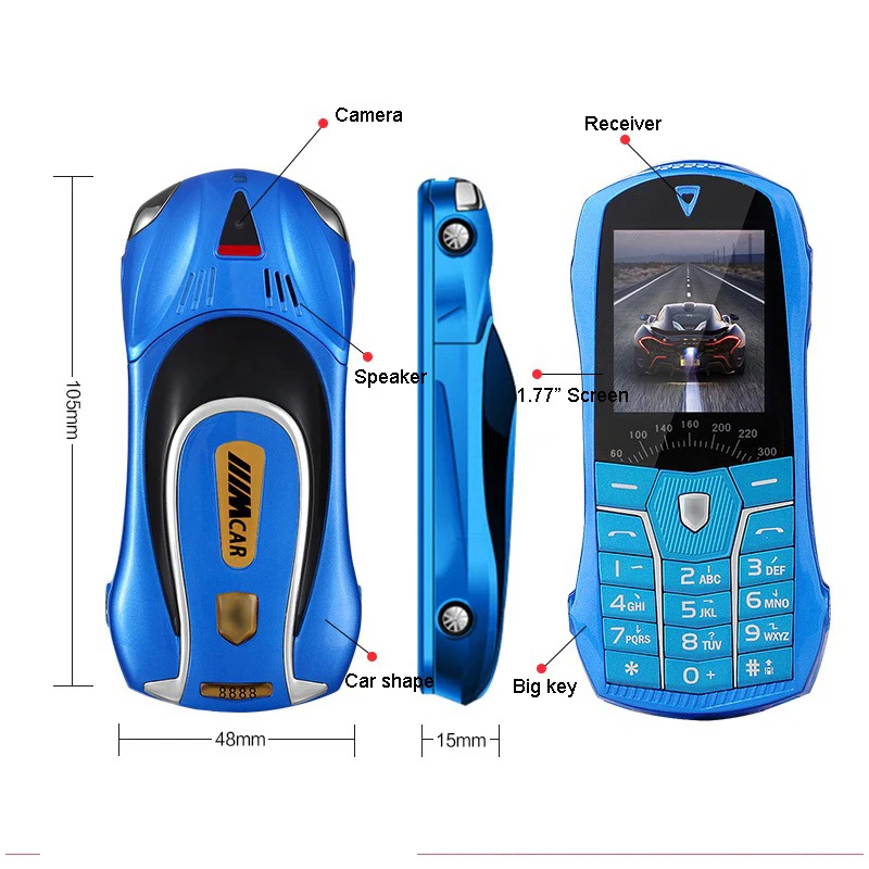 metal body car shape cellphone model flashlight dual sim mini cell mobile phone mp3 fm radio recorder free global shipping