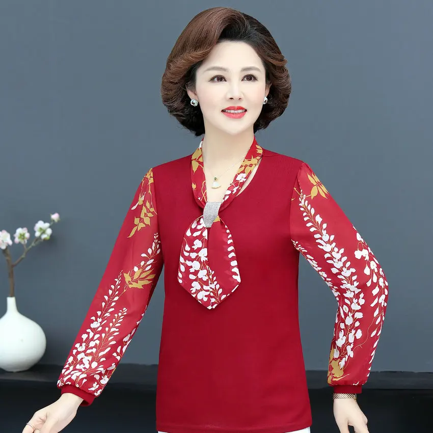 Женские блузки красного темно-синего цвета из 2 предметов весенне-осенние