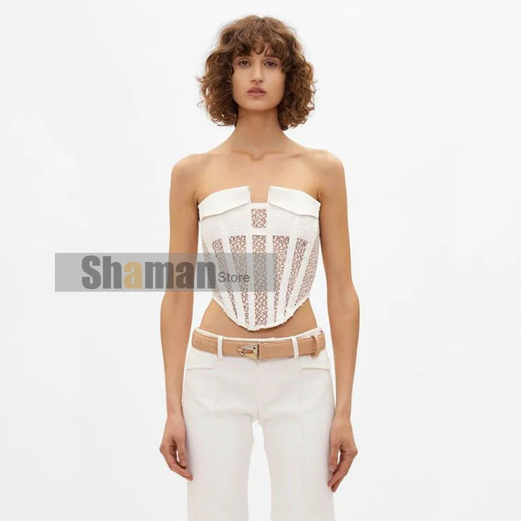 luxury designer Hot Selling 2021 New Sexy Women's Street Shot Shoulder-Free Fishbone Lace Shirt bustier top tops Tanks Camis