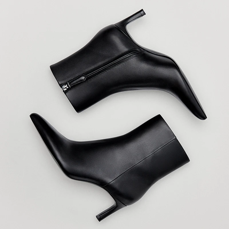 

Women's Shoes Genuine Leather Pointed Toe Thin High-heeled Short Boots Side Zipper Short Singe Ankle Boots Elegant Office Shoe