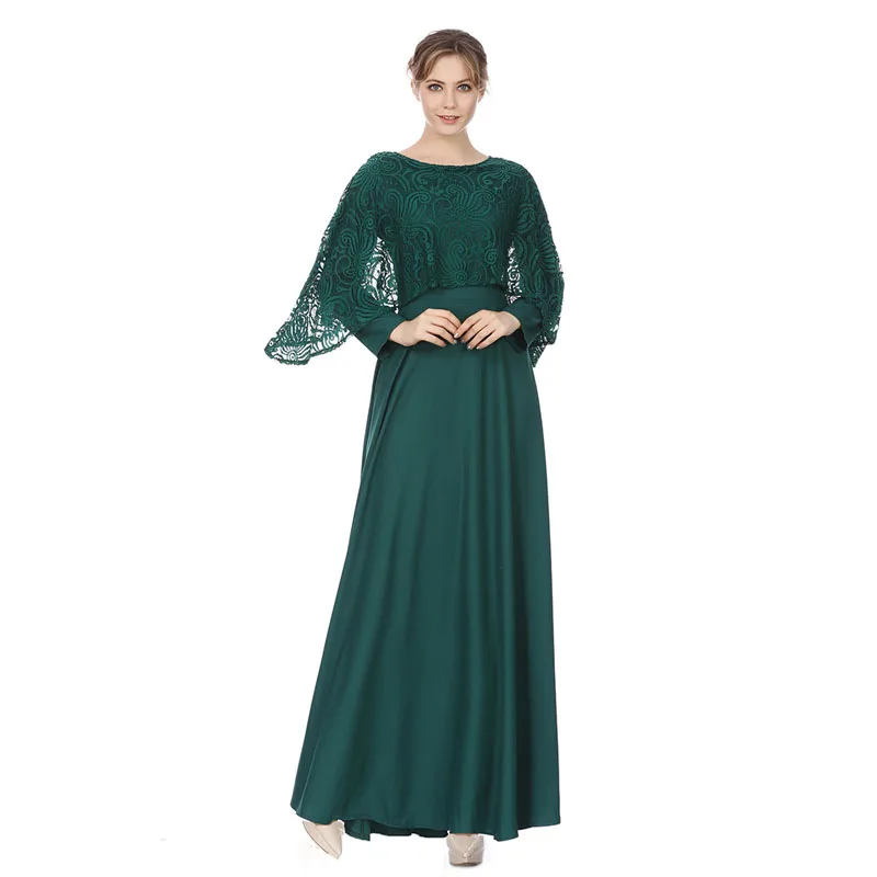 Green dress Поддельные 2 шт женские мусульманские костюмы традиционная исламская одежда турецкий арабский Ид Мубарак абайя платье кружевное женское платье - Цвет: Green dress