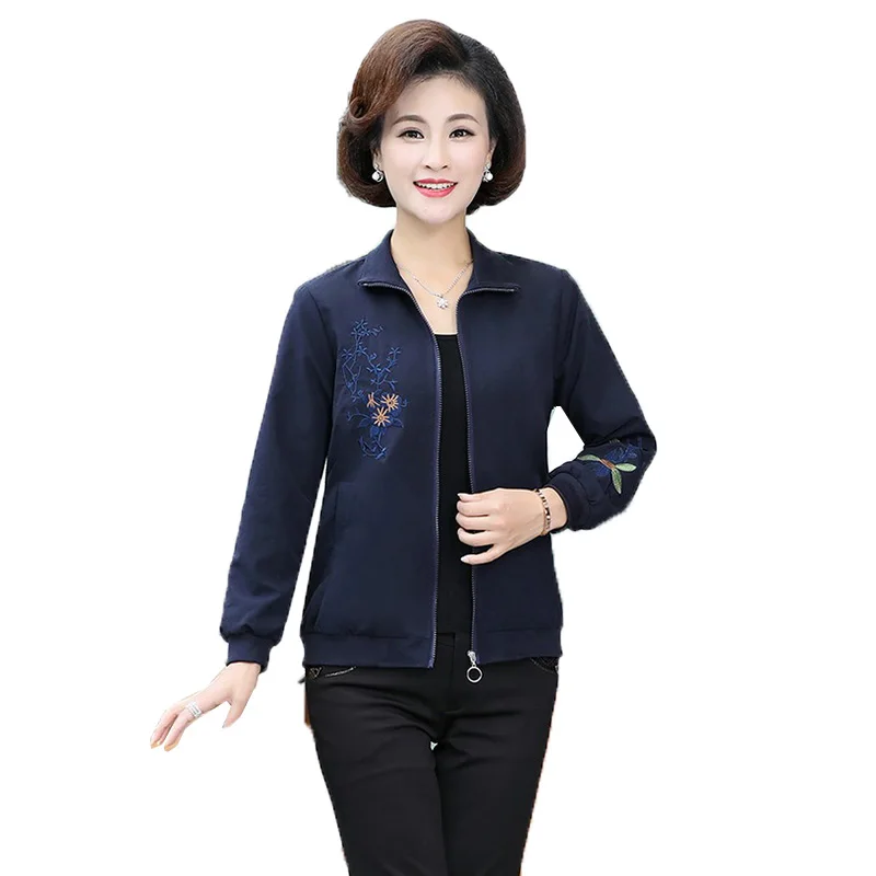 

2020 Spring Autumn Coat Women Fashion Plus Size Embroidery Middle-aged and Elderly Women Casual Jacket Outerwear Female Tops