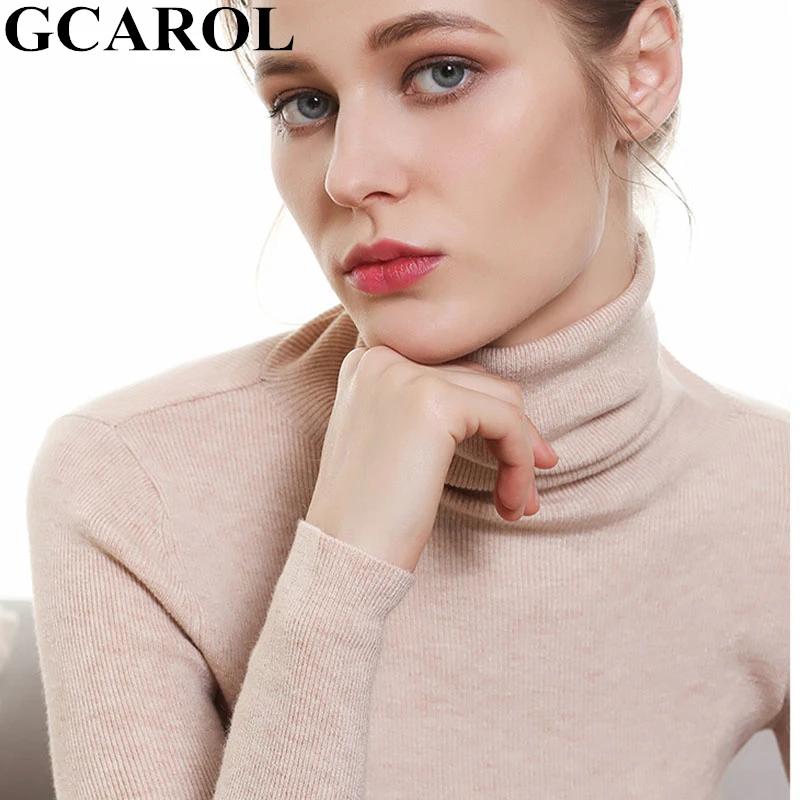 Женский свитер с хомутом GCAROL, стрейчевый джемпер в стиле минимализма с содержанием шерсти 30%, обтягивающий базовый трикотажный пуловер для весны и осени