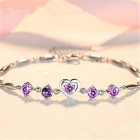 925 sterling silver heart purple zircon bracelet for women fine jewelry engagement party christmas girl gifts