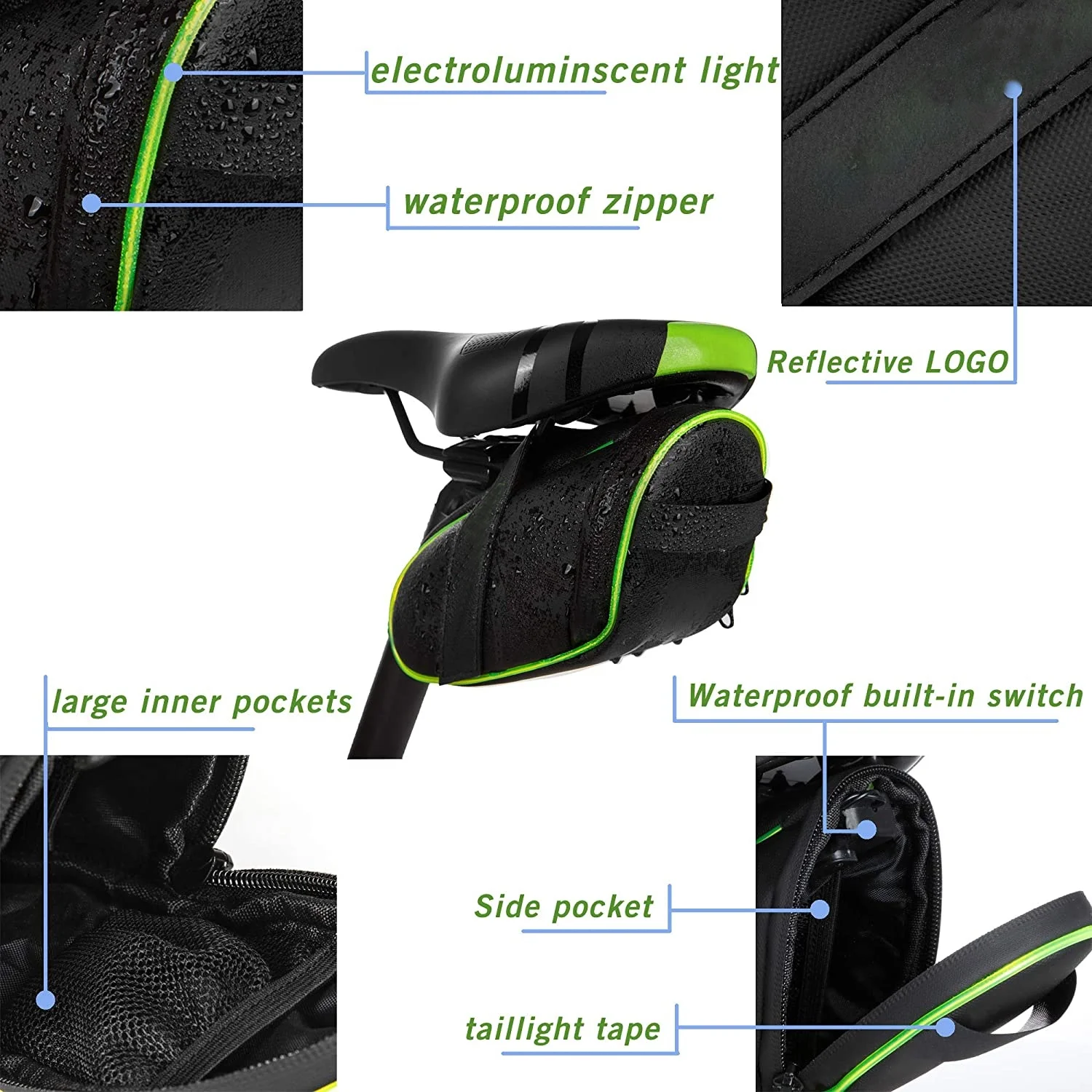 

Bike Bag Under Seat with Led Light Strips, Waterproof Durable Bike Seat Bag, Bicycle Storage Bags for Cycling Accessories