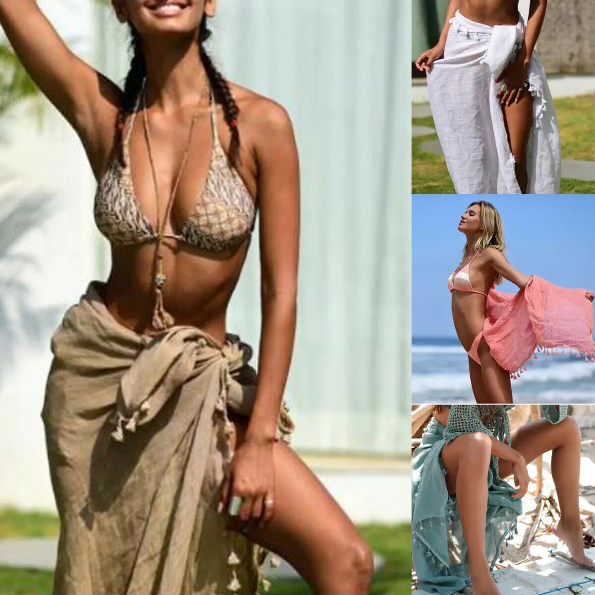 Женская накидка на бикини большая прозрачная пляжная макси юбка однотонное