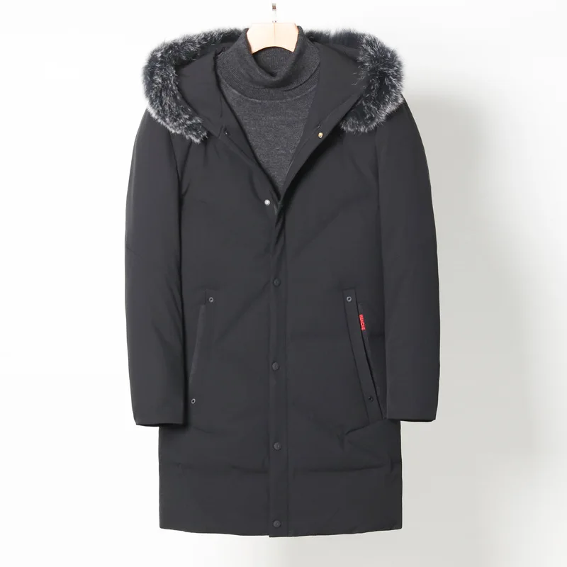 Мужская зимняя куртка с меховым капюшоном серые гусиные пуховые куртки пальто