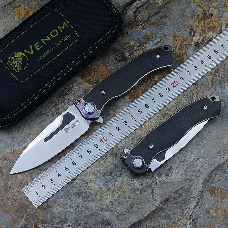 Нож Kevin John Venom M390 Bone Doctor Ti ручка из углеродного волокна с цирконием тимаскус