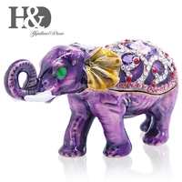 hd handmade purple elephant metal trinket box figurine animal shape jewelry storage box with gift box home wedding xmas decor