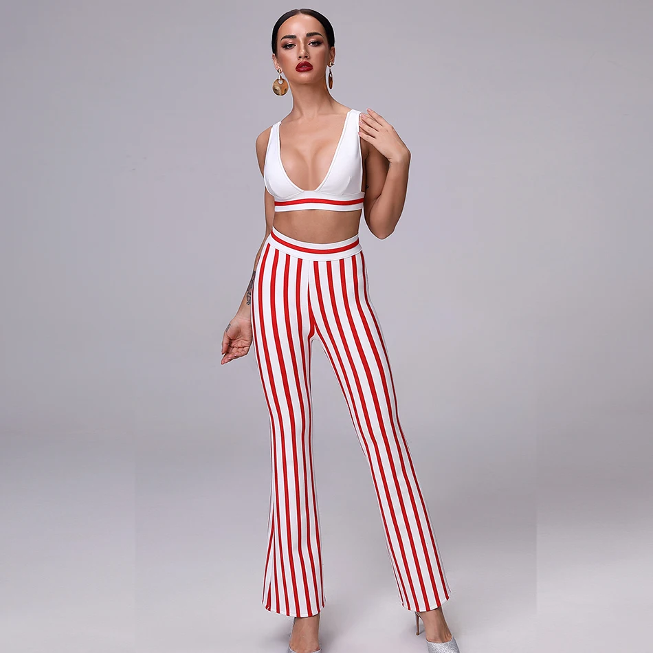Новинка лета 2021 Женский Топ в полоску и штаны с высокой талией вечернее платье из