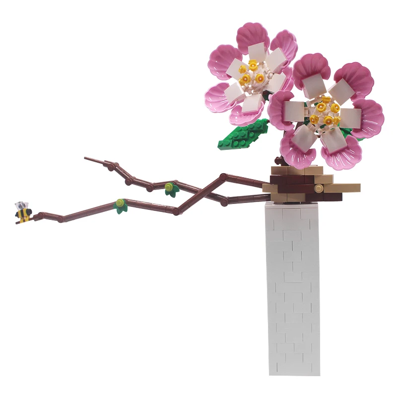 

Retro Chinese Style Plants Vase Potted Flowers Peach Blossom Building Blocks Brick Accessories Model Kids Diy Educational Toys