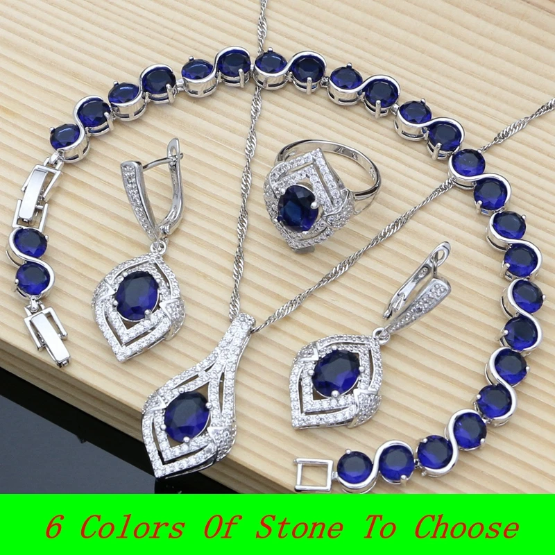Blue Sapphire Earrings Silver 925 Jewelry Natural Topaz Jewelry Sets Necklace Sets for Women Birthstone Jewellry Dropshipping