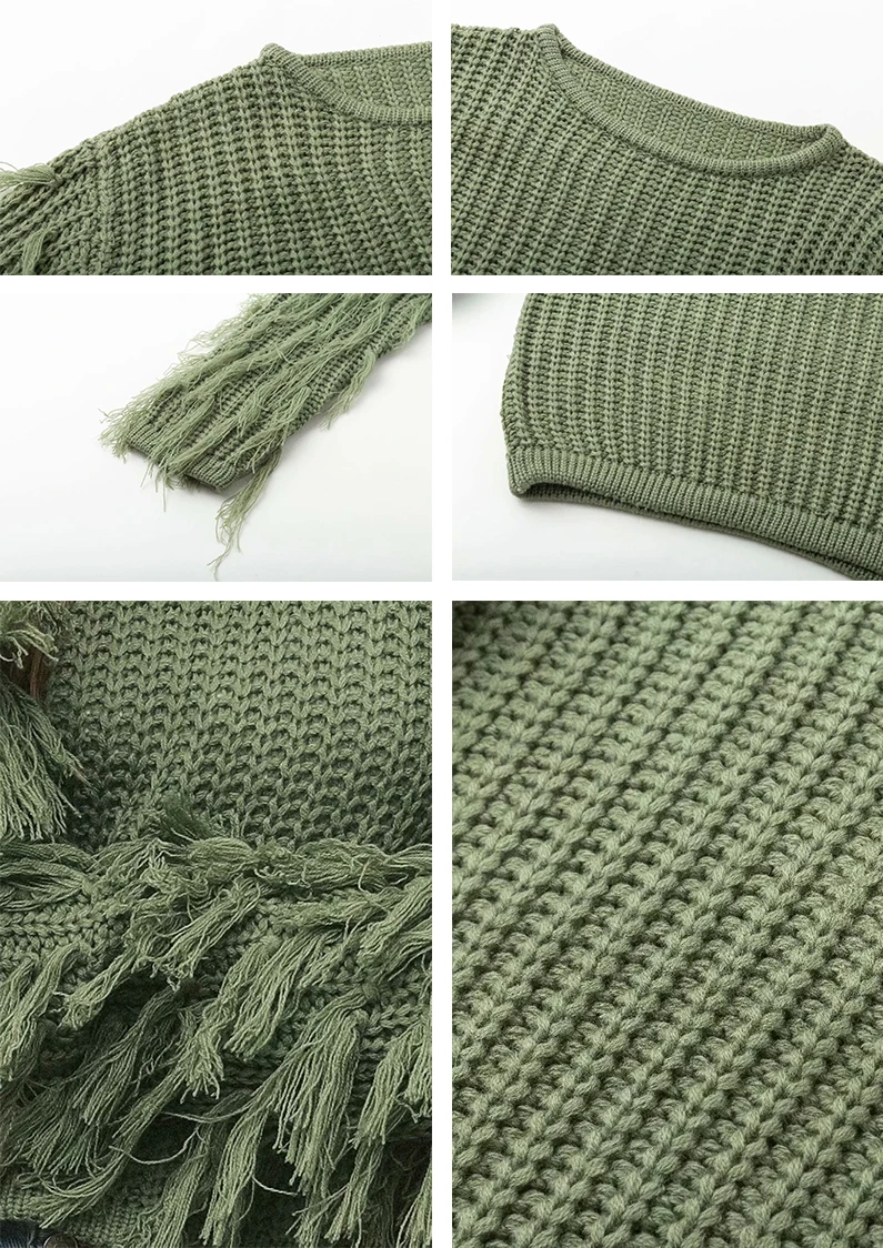 

2021 Women Casual Knitted Tassel Sleeve Korean Style Loose Sweater Jumper