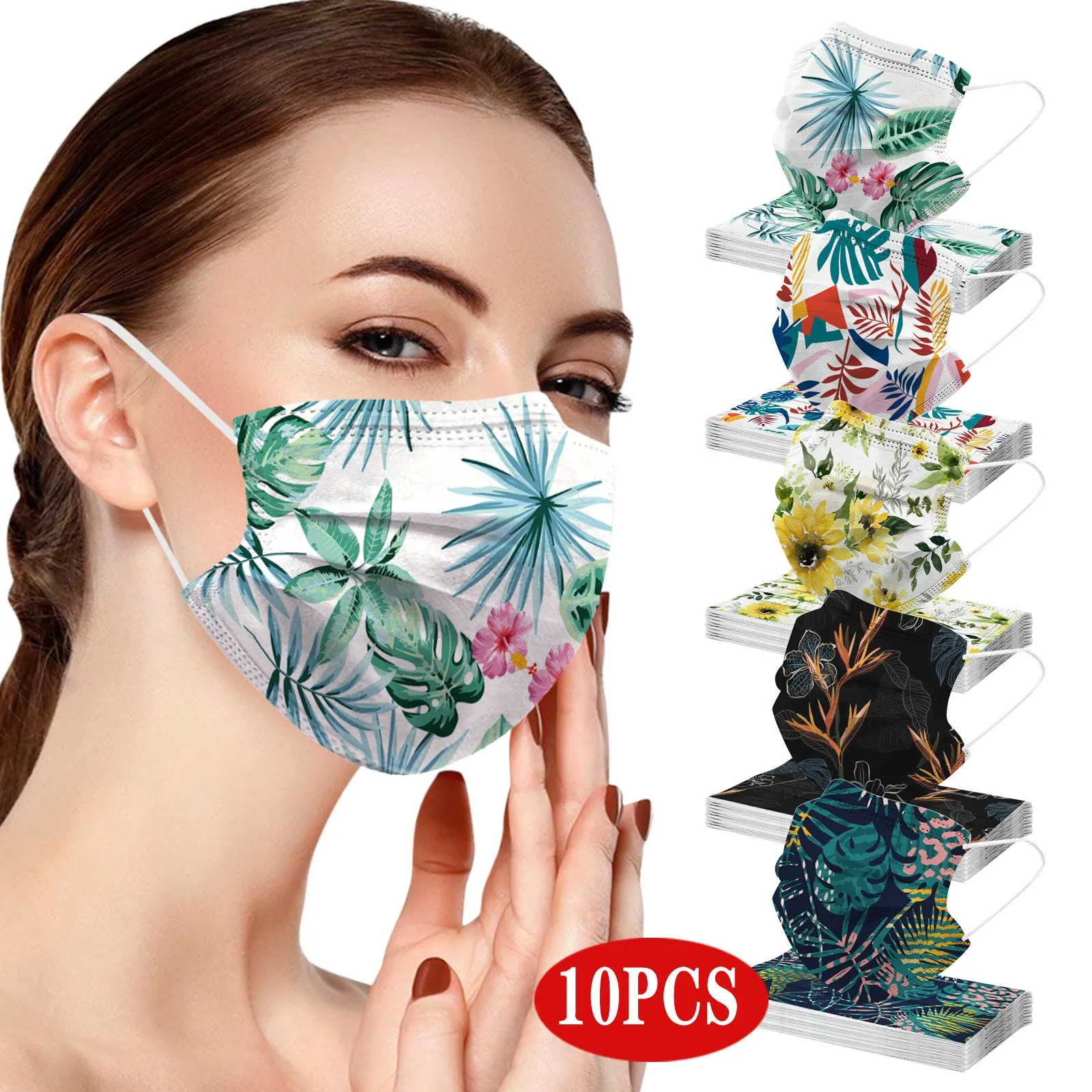 10 шт. летняя Маска с цветочным принтом для взрослых 3-слойная одноразовая уличная