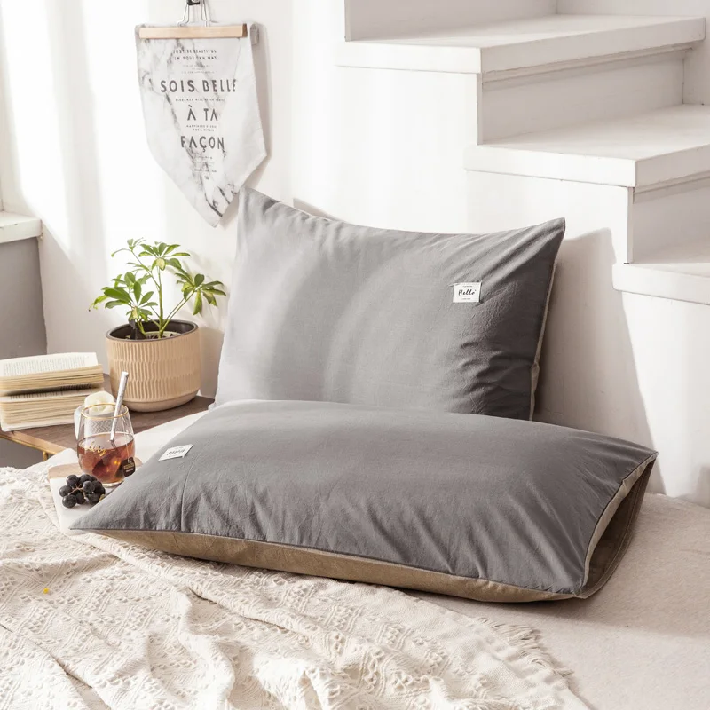 Однотонная наволочка из чистого хлопка 2 шт. двусторонний дизайн классический